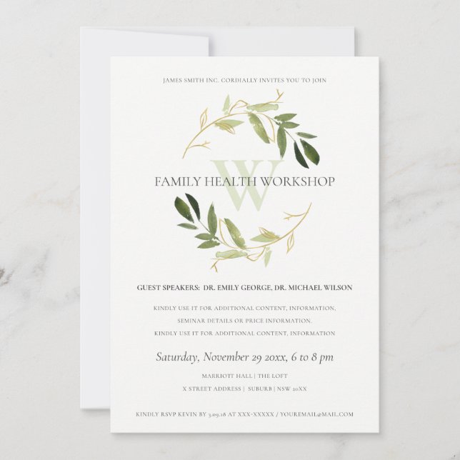 GREEN GOLD FOLIAGE WREATH WORKSHOP EVENT INVITE (Front)
