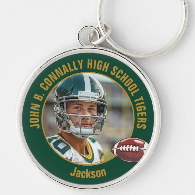 Green Gold Football Player Photo Commemorative Key Ring (Front)