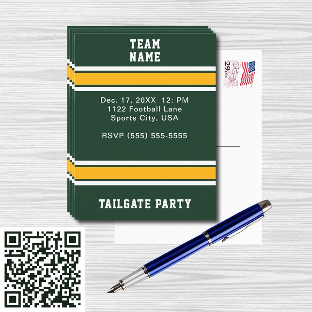Green & Gold Football Team Tailgate Party Invitation Postcard (Green & Gold Football Team Tailgate Party Invitation Postcard)