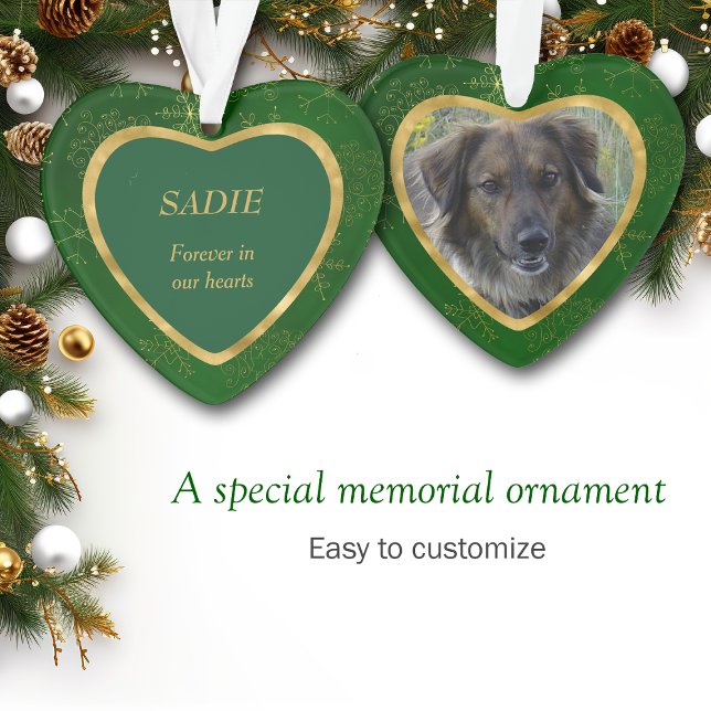 Green Gold Frame Snowflake Pet Memorial Ornament (Creator Uploaded)