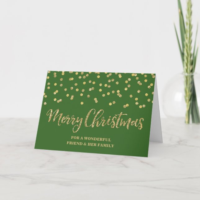 Green Gold Friend & Family Merry Christmas Card (Front)