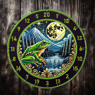 Green Gold Frog Shines Under Moon Dartboard