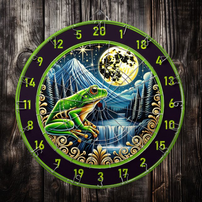 Green Gold Frog Shines Under Moon Dartboard (Creator Uploaded)