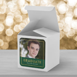Green Gold Geometric Photo Graduate Square Sticker
