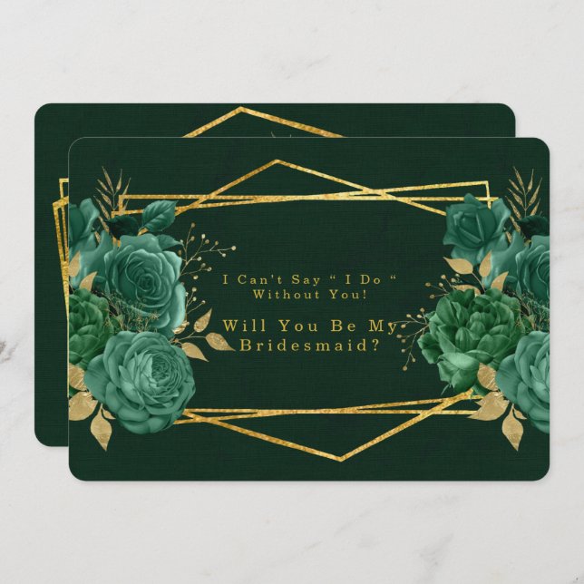 Green & Gold Geometric Will You Be My Bridesmaid Invitation (Front/Back)