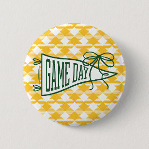 Green & Gold Gingham Game Day Pennant 6 Cm Round Badge