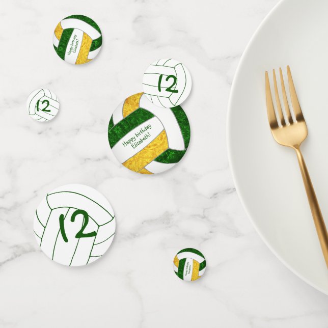 green gold girls volleyball birthday personalised confetti (Group)
