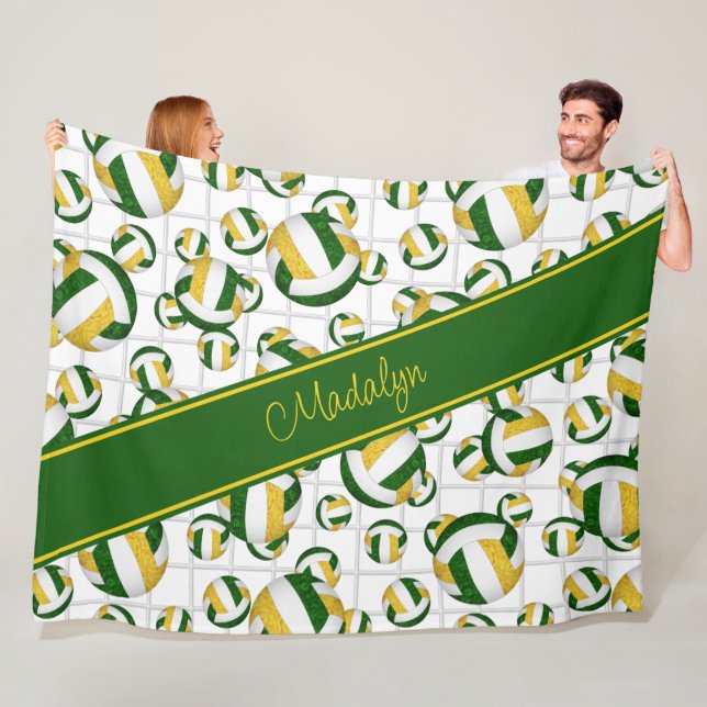 green gold girly volleyballs pattern w net accent fleece blanket (In Situ)