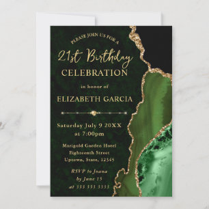Green & Gold Glitter Agate marble 21st Birthday Invitation