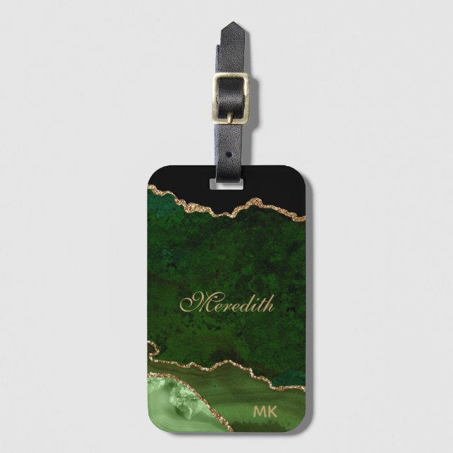 Green Gold Glitter Agate Personalised Luggage Tag (Front Vertical)