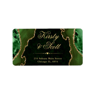 Green & Gold Glitter Agate Wedding address label