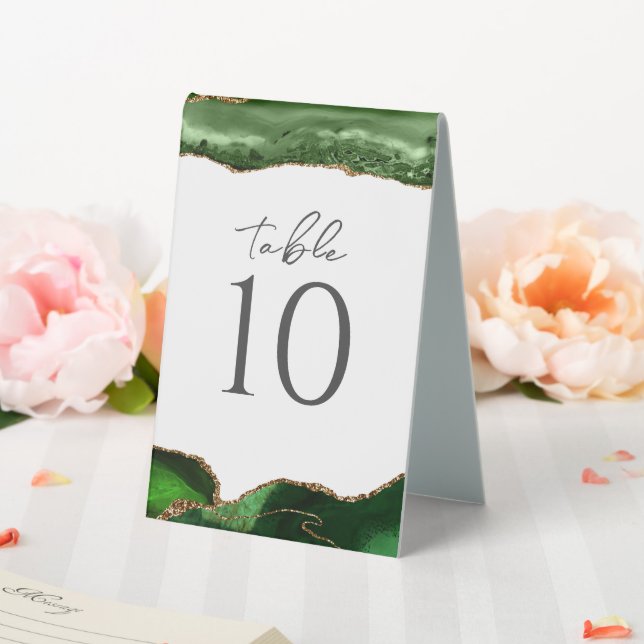Green Gold Glitter Agate Wedding Table Number (In SItu (Wedding))