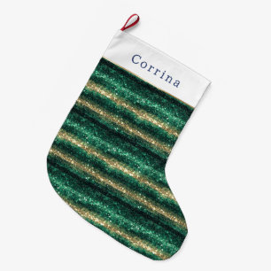 Green Gold Glitter Christmas Large Christmas Stocking