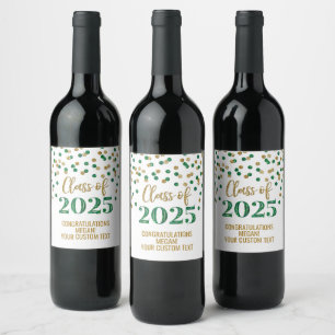 Green Gold Glitter Class of 2025 Graduation Wine Label