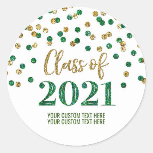 Green Gold Glitter Confetti Graduation 2021 Classic Round Sticker