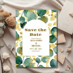 Green Gold Glitter Eucalyptus Wedding Save The Date