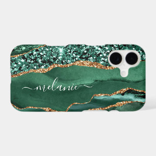 Green Gold Glitter iPhone Case Personalised Name
