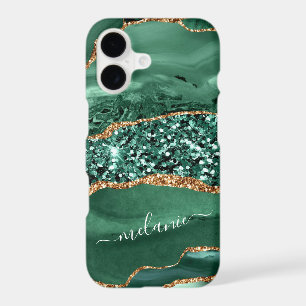 Green Gold Glitter iPhone Case Personalised Name