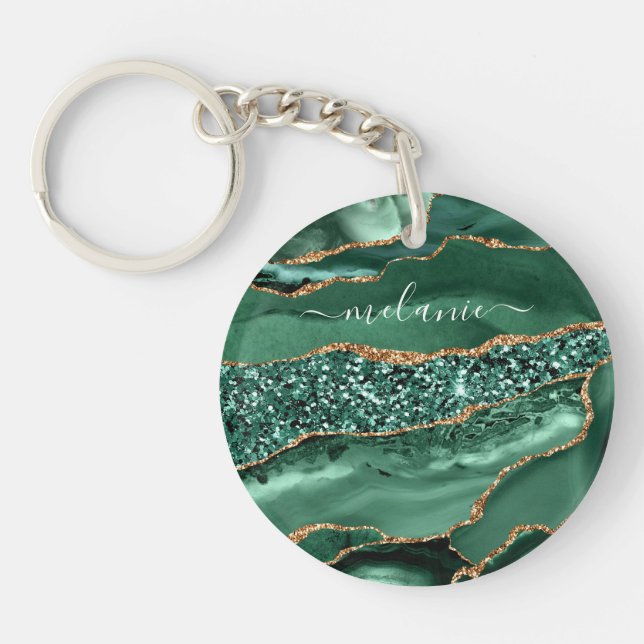 Green Gold Glitter Keychain Personalised Name (Front)