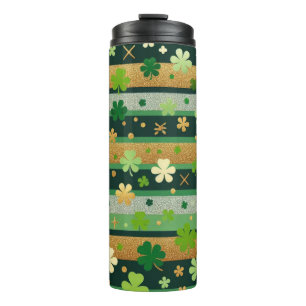 GREEN & GOLD GLITTER LOOK IRISH SHAMROCKS THERMAL TUMBLER