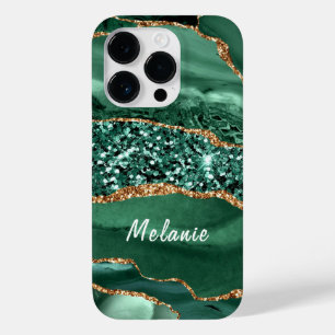 Green Gold Glitter Marble Custom Name iPhone Case