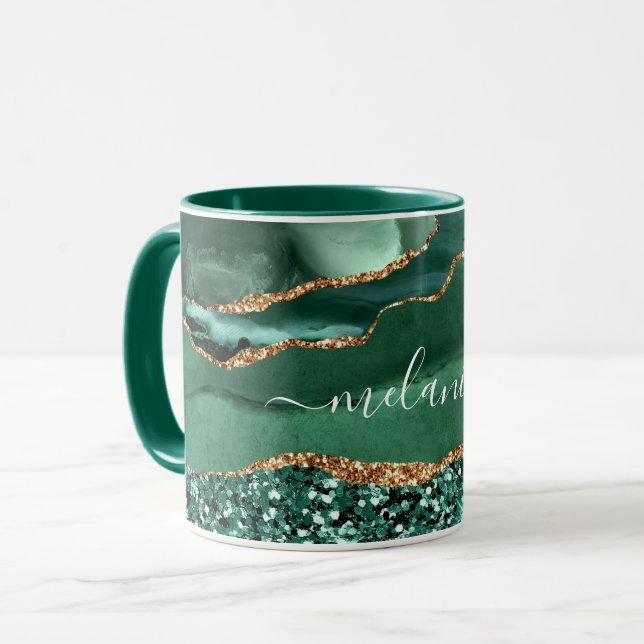 Green Gold Glitter Marble Mug with Custom Name (Front Left)