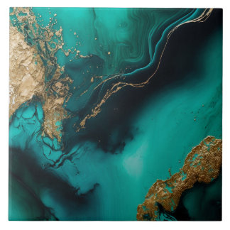 Green Gold Glitter Marbled Agate Ceramic Ceramic Tile