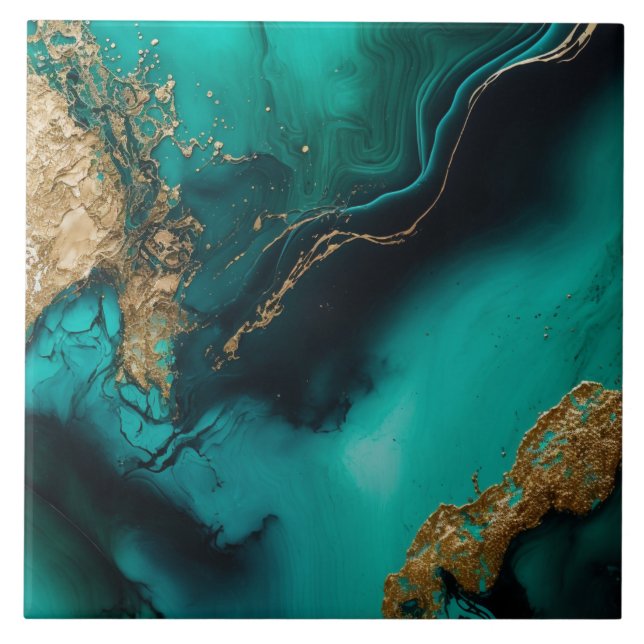 Green Gold Glitter Marbled Agate Ceramic  Ceramic Tile (Front)