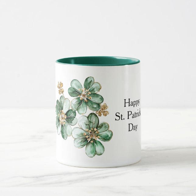 Green Gold Glitter Shamrock St. Patrick's Day Mug (Center)