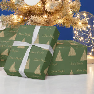 Green Gold Glitter Shine Christmas Trees Wrapping Paper