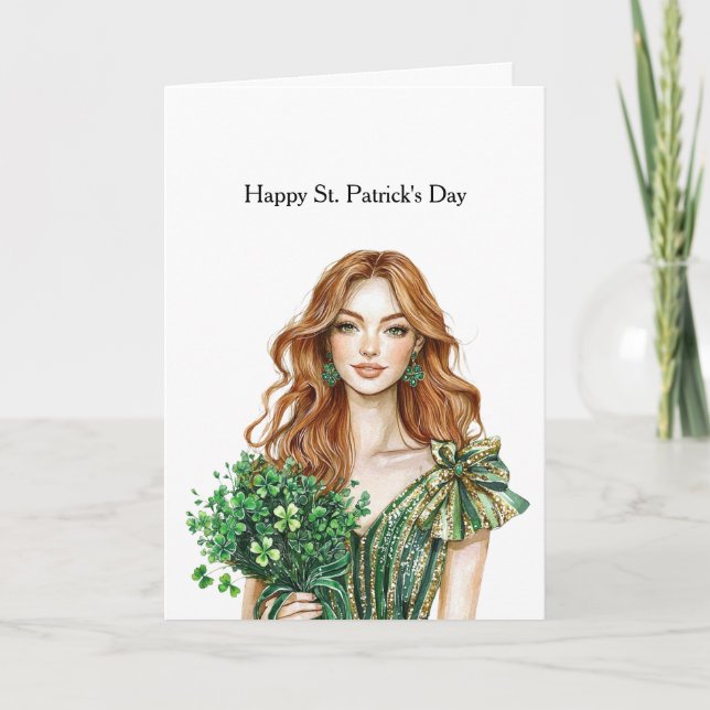 Green Gold Glitz Shamrock St. Patrick's Day Card (Front)