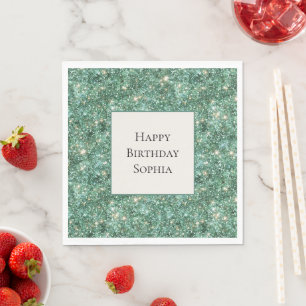 Green Gold Glitzy Glitter Birthday Napkin