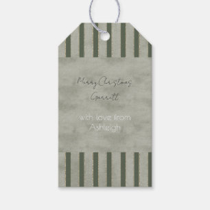 Green Gold Glitzy Stripes Christmas Gift Tags