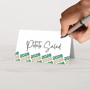 Green & Gold Grad Class Year Folding Food or Place Card
