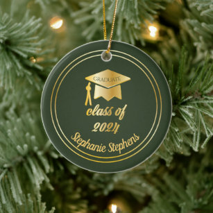 Green Gold Graduate Cap Graduation 2024 Photo  Ceramic Ornament