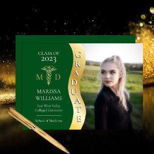 Green Gold Graduate Wave Caduceus MD Medical Grad Announcement