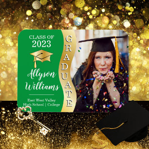 Green Gold Graduate Wave Grad Cap Photo Magnet
