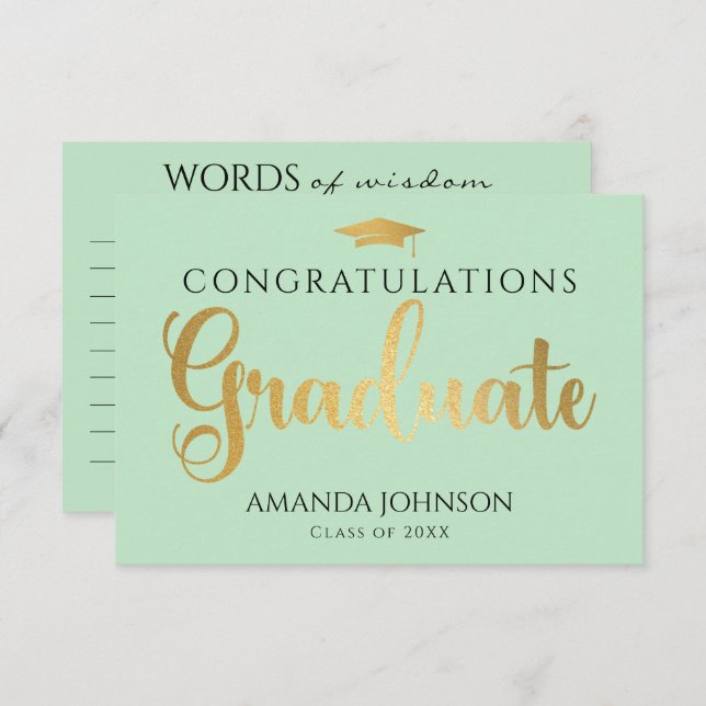 Green Gold Graduate Words of Wisdom Graduation  Enclosure Card (Front/Back)