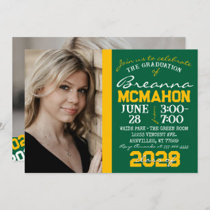 Green & Gold Graduation 2 Photo Invitation