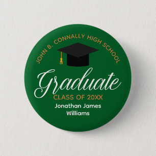 Green Gold Graduation Custom Graduate Name Tag 6 Cm Round Badge