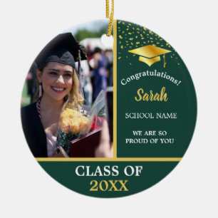 Green Gold Graduation Custom Photo Class Of 2025 Ceramic Ornament