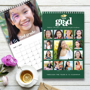 Green Gold Graduation K–12 Photo Collage 15 Month Calendar