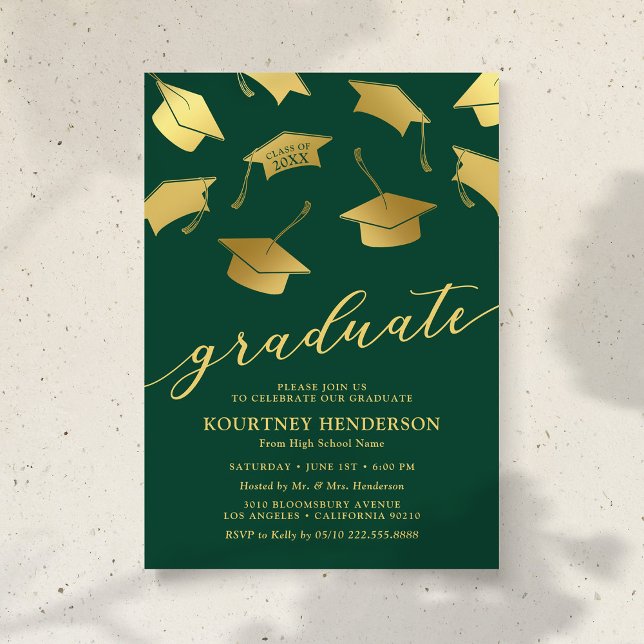 Green Gold Graduation Party Invitations (Creator Uploaded)