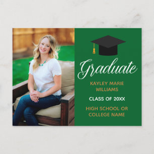 Green Gold Graduation Photo Custom 2024 Graduate Postcard