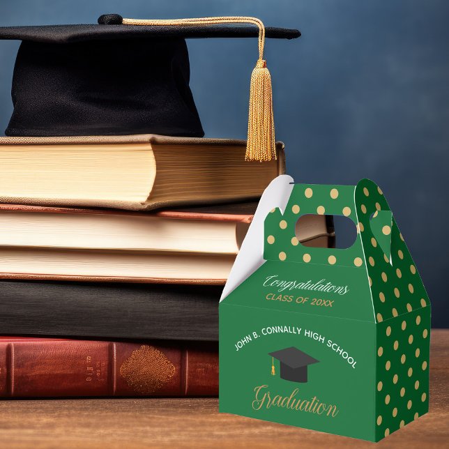 Green Gold Graduation Polka Dot Custom 2024 Party Favour Box (Creator Uploaded)
