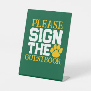 Green & Gold Guestbook Graduation Table Pedestal Sign