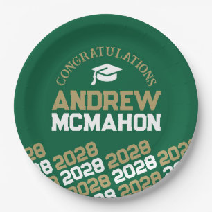Green & Gold Half Repeat Grad Personalised Paper Plate