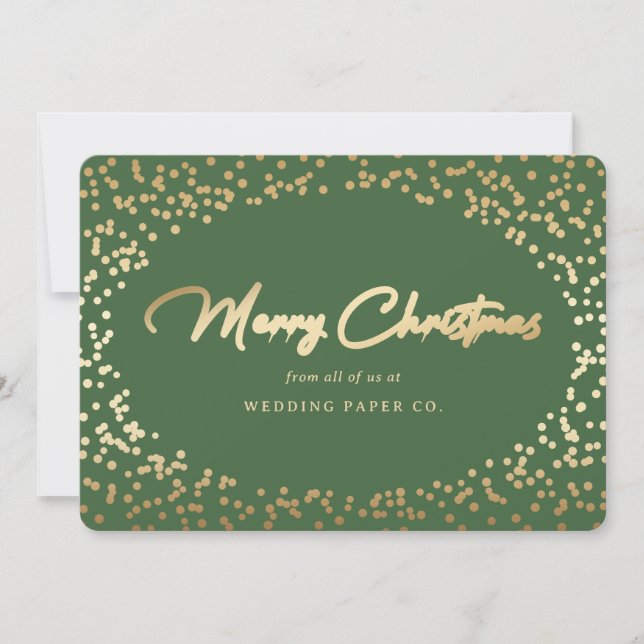 Green Gold Hand Lettered Business Christmas Cards (Front)