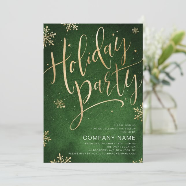 Green gold handwritten calligraphy holiday Party Invitation (Standing Front)