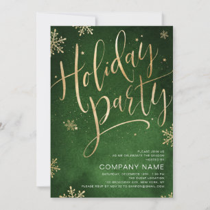 Green gold handwritten calligraphy holiday Party Invitation